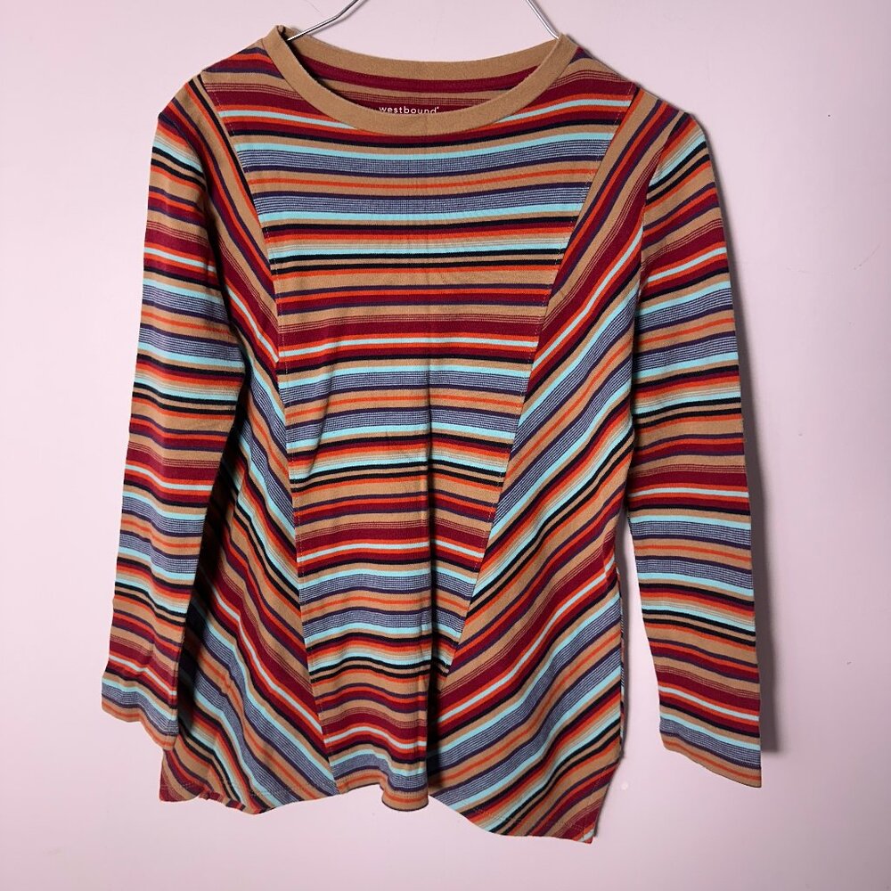 EUC  Westbound Womens Petite Small Long Sleeve Shirt Stripes PS